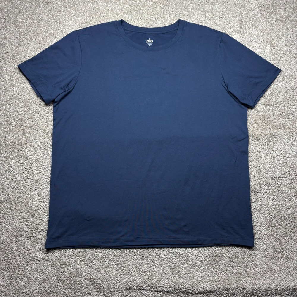 Alo Yoga Mens Navy Blue Short Sleeve Performance Crew Neck T-Shirt XL RN87370